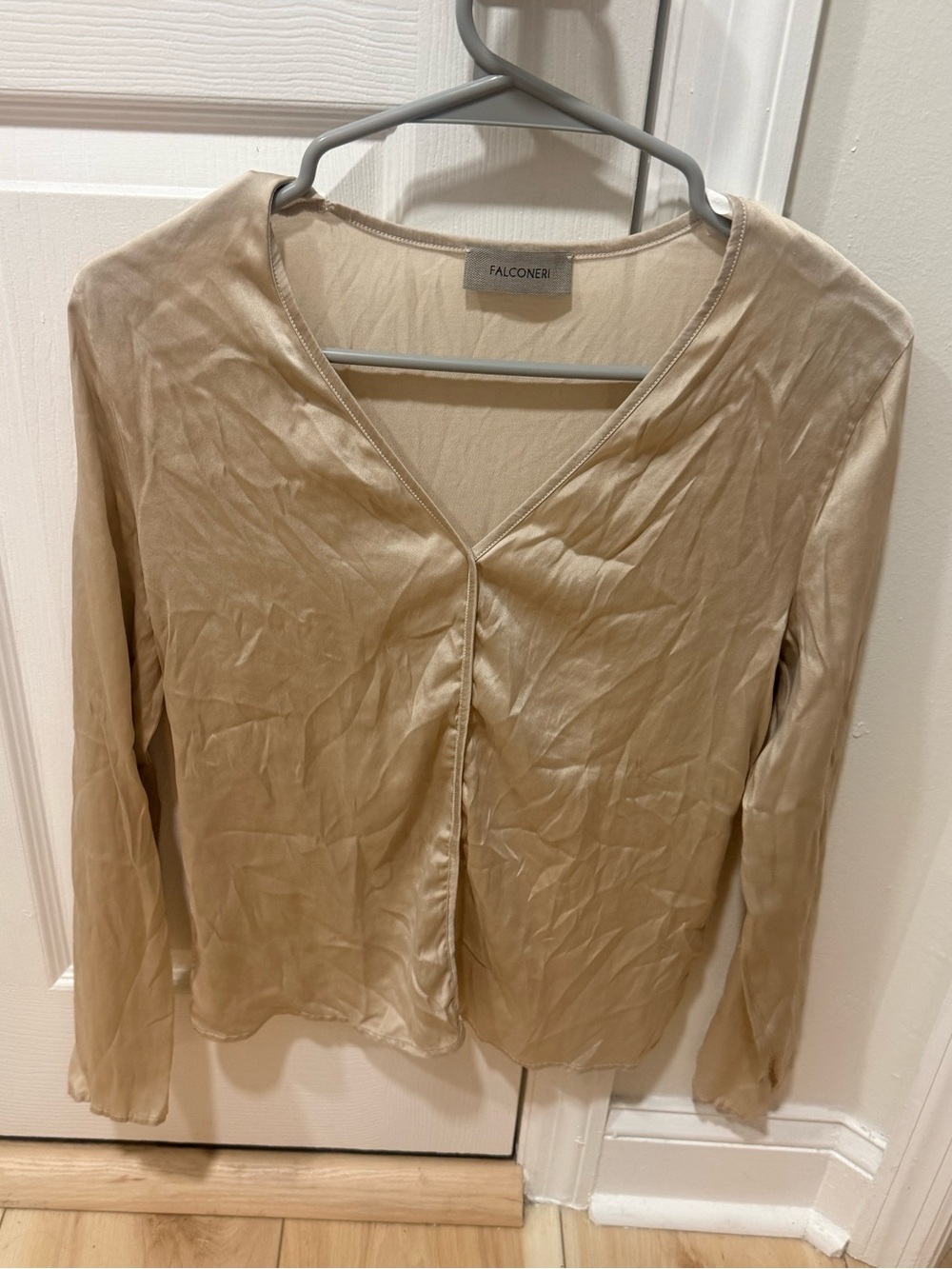 Falconeri Cream Silk V-Neck long sleeved shirt